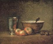 Jean Baptiste Simeon Chardin Three apple two millet bowls and silver wine class Germany oil painting reproduction